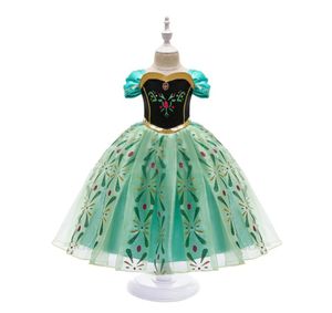 Prinsessenjurk voor meisje Snow Queen 2 Korte mouw Sneeuwvlok Sjerp Cosplay Fancy Kostuum Halloween Optocht Feestkleding Kinderen Groen 8435272