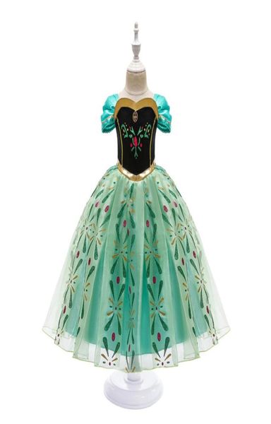 Vestido de princesa para niña Reina de las Nieves 2 Faja de copo de nieve de manga corta Cosplay disfraz elegante desfile de Halloween ropa de fiesta niños verde 5907773