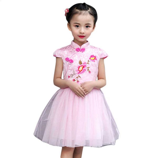 Vestido de princesa para niñas, vestido floral de verano para niños, vestido de malla para niñas de 6, 8 y 12 años, ropa para niños, ropa de estilo chino para niñas Q0716