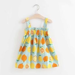 Prinses jurk citroen print strapless Suspender meisjes zomerjurk kinderjurken kinderkleding korte kinderen rok schattig meisje g8623LZ