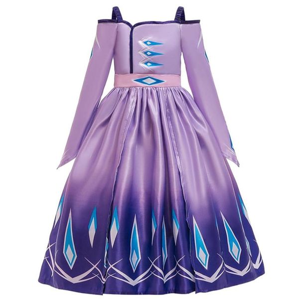 Vestido de princesa para niña Faja de manga larga Reina de la nieve 2 Disfraz elegante Ropa de fiesta de desfile de Halloween Ropa púrpura para niños 1993010