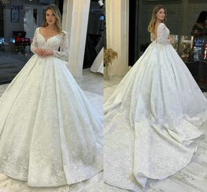 Prinses Dubai Arabisch Turkse Baljurk Trouwjurken Kant Lange Mouwen Sexy V-hals Ruglooze Bruidsjurken Formele Kerk Ceremonie Jurk voor Bruid vestidos s estidos
