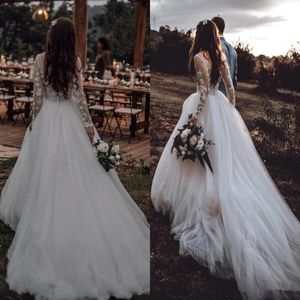 Princess Fairy Country Robes de mariée 2021 Manches longues en dentelle en dentelle en dentelle Bohemian Bohemian Beach Bride Réception Robes 2997