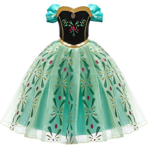 Princesa Girl's Flower Snow Queen Party Dress Little Girls Cosplay Verano Poliéster Vestidos Ropa Bebé Niños Ropa amarilla Q0716