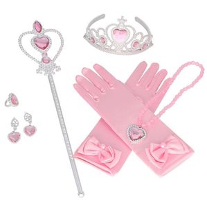 Princess Girls Dress up Party Accessoire Gift Set Handschoenen Toverstaf Tiara Ketting Ring Oorbellen Tiara Scepter Adventure Cosplay Props XMAS aanwezig