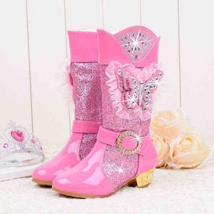 Princesse filles bottes hautes hiver bottes pour enfants chaud doux mignon marque mode sur les bottes au genou pour enfants chaussures de neige 211108