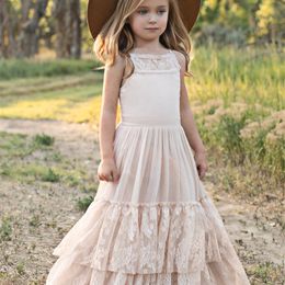 Princess Girls Lace Chiffon Lange jurken Baby Kids Bloemmeisje Bruiloft Verjaardagsfeest Vestidos Kinderkleding voor 3-15 jaar 220426