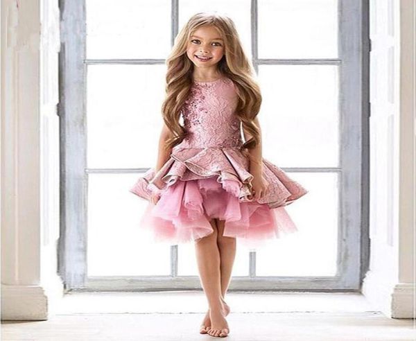 Princesse filles Pageant robes genou longueur rose enfant vêtements de cérémonie sans manches perles robe d'anniversaire robe de bal Dress6522891