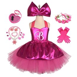 Prinses Meisjes Rosy Knielengte Barbi Tutu Jurken voor Meisje Verjaardagsfeestje Halloween Kerst Kostuums Margot Robbie Cosplay 240306
