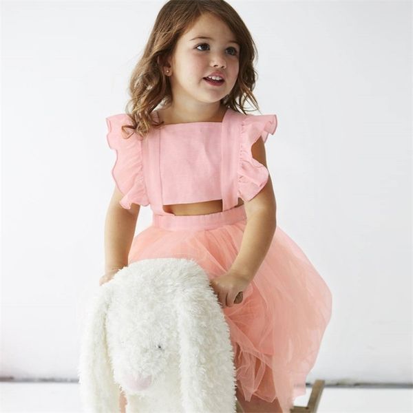 Princesse Filles Tutu Robes Robe d'été sans manches pour enfant en bas âge Mode Noir / Rose Belle robe de bal 210619