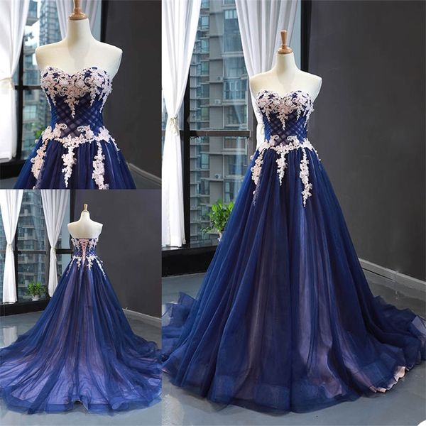 Princesa Preciosa Una línea Vestidos de noche Cuentas con apliques florales en 3D Vestido de fiesta de graduación Robe De Mari￩e Tren de barrido Personalizar Vestidos de fiesta formales