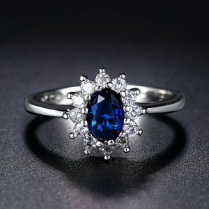 Princesse Kate bleu gemme créé cristal bleu 14 K or blanc bague de mariage en cristal marque bijoux pour les femmes