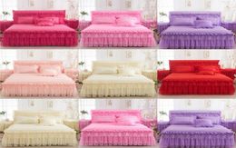 Princess Lace Lits-Tread Bed Jirt 3PCS Set Litding Liber Feet de coton Coton-oreiller King Size 358 R28715418