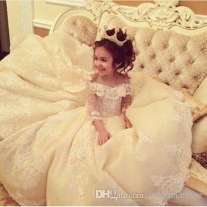 Princess Lace Flower Girl Robes pour le mariage Party Of épaule largeur V Robe de bal de bal Little Girl Girl Robes Robes 224p