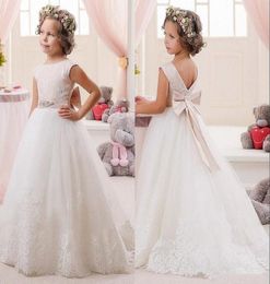 Princess Lace Scoop Neck Flower Girls Robe For Wedding Tulle Long Girls Pageant Robe Organza First Communion Dress Girls Party G9282804