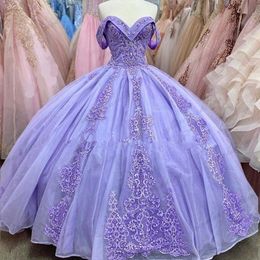 Robe princesse violet clair Quinceanera, épaules dénudées, avec des Appliques en dentelle, robe De bal, douce 16 ans, 2024