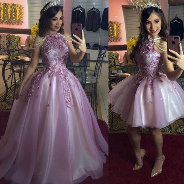 Vestido de fiesta de princesa lila, vestidos de fiesta con falda desmontable, apliques de encaje floral, perlas, flores, vestido de quinceañera dulce 16, vestidos de noche formales 2 en 1