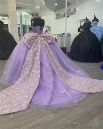 Princesse Lilas Dentelle Robe De Bal Robe De Quinceanera Pour Les Filles 2023 De L'épaule Perlée Robes De Fête D'anniversaire Appliques Robes De Bal 322