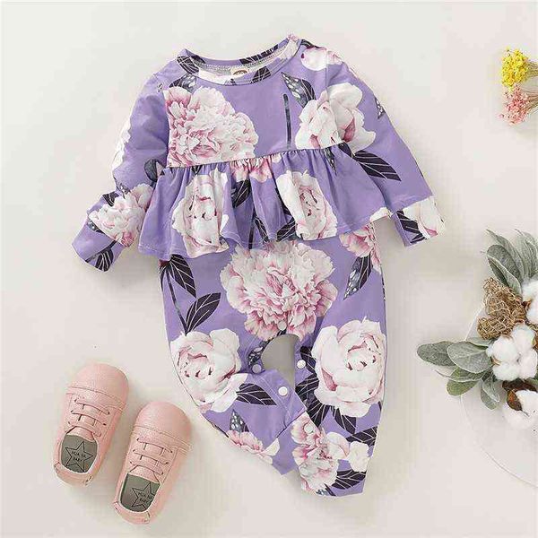 Princesse petite fille barboteuse combinaison violet à manches longues barboteuse combinaison nourrissons bébé fille combishort tenues nouveau-né bébé vêtements G220223