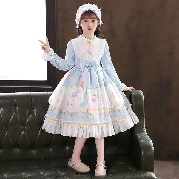 Princesse lolita jupe filles été espagne sweet enfants robe de dessin animé à manches longues en tulle gonflée