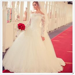 Princesse à manches longues hors de l'épaule robe de mariée Robes De Mariage dentelle blanc Tulle robe de bal Vintage robes de mariée grande taille