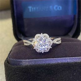 Bague de mariage princesse de luxe en argent 925 en forme de neige, bague de fiançailles couleur d Vvs Moissanite