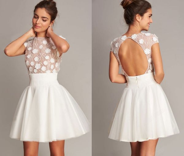 Princesa Mini vestidos de novia cortos para mujeres 2023 Flor Falda romántica O Cuello Manga casquillo Vestidos de fiesta de novia Vestidos sin espalda atractivos De Novia