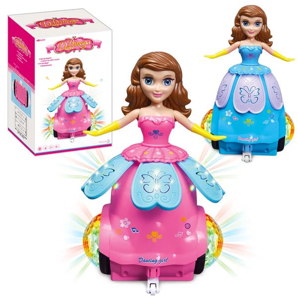 Muñeca de ángel bailando musical de princesa con luces LED 3D, música y juguete eléctrico giratorio de 360 ° para niña de hadas para niños 240131