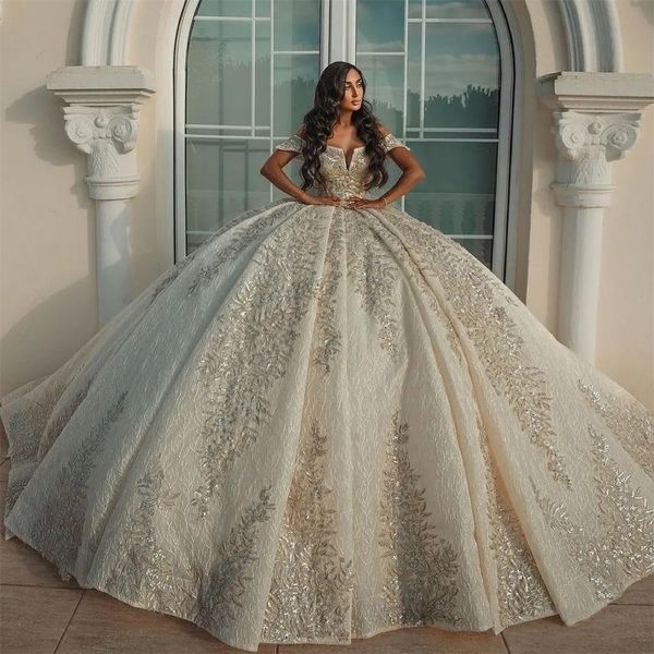 Vestido De novia De encaje brillante De princesa con hombros descubiertos Vestido De Novia hecho a medida 322