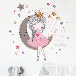 Princesse sur la lune autocollant mural filles chambre chambre décor papier peint salon pour la décoration de la maison beaux dessins animés autocollants