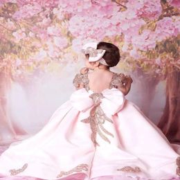 Princess Pink Flower Girl Dresses High Boundle Girls Little Pageant Dresses Vestido de pelota Tiered Backless First Communion Vestidos 231R