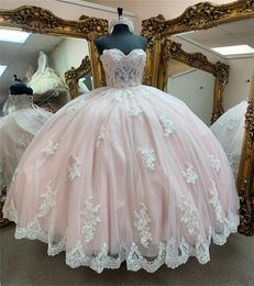 Prinzessin rosa Quinceanera Kleider 2023 Applikationen Spitze Ballkleid Geburtstag Party Kleid Schatz Korsett edel Vestidos De Prom 16 XV Debütantin Vestidos 15 Jahre