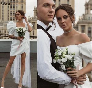 Princesa Puff Mangas cortas Vestidos de novia cortos Mini vestido blanco para mujeres Sexy Novia de boda Segunda recepción Vestidos de fiesta Túnicas de playa simples CL2975