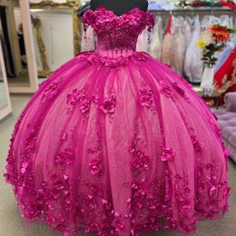 Prinses Quinceanera Dresses 3D Flower Appliques Ball Jurk verjaardagsfeestje jurk kralen Corset Vestidos de 15 anos 326