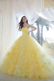 Princesse Quinceanera Robes Jaune robes de quincea￱era Doux 15 Ans Robe Bustier Floral Robes De Bal Plus La Taille Robes De Soirée