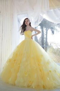 Princesse Quinceanera Robes Jaune robes de quincea￱era Doux 15 Ans Robe Bustier Floral Robes De Bal Plus La Taille Robes De Soirée