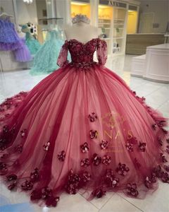 Princesse Red Off the épaule Robe de bal robes quinceanera pour filles avec des filles de fête de célébrité 3D Fleurs Graduation Robe de