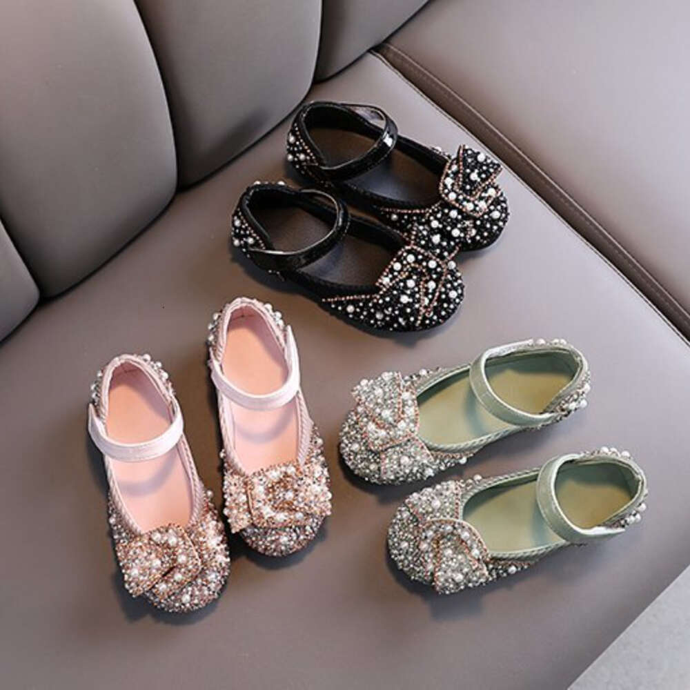 Princess Shoes for Girls Green Pink Party Wedding Luxuado Glitter 21-36 Kids Sapato único verão Spring Fashion Girl's Flats L2405 L2405