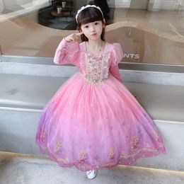 Vestido de princesa Sofía Otoño Invierno Fiesta de cumpleaños rosa para niñas 210 años Niños Terciopelo Manga larga Rapunzel Ropa de cosplay 240318