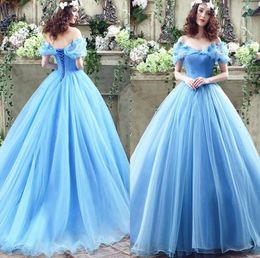 Princess Sweet 15 Quinceanera -jurken met mouwen uit de schouder in voorraad blauw applique goedkope baljurk prom jurk court5184628