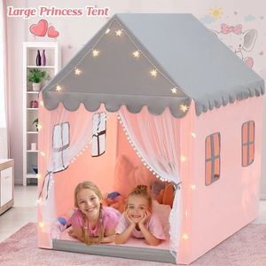 Princess Tent With Star String Lights Windows Playhouse Kinderen lezen Relaxing Game Tent Large Space Castle Tent Kerstcadeau 240418