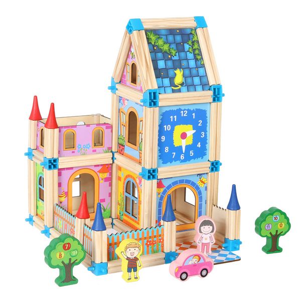 Puppenhaus Modèle Kits de Construction Jouet Filles DIY Maison de Poupée Maquette en Bois a Construire Blocs de Construction Ensemble Jouets Éducatifs Pour Enfants Cadeaux