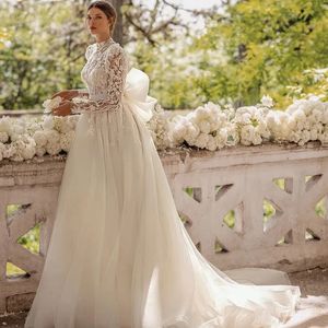 Princess trouwjurk voor vrouwen 2023 Organza bruidsjurk elegante lange mouwen kanten applique omhoog boog riem vestidos de novia