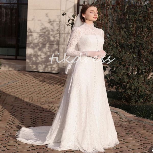 Robes de mariée Princess White Fulllace 2024 Couper haut à manches longues Greek Country Outdoor Bridal Bouton Corset Boho Civil Widding Robe Vestios de Novias New