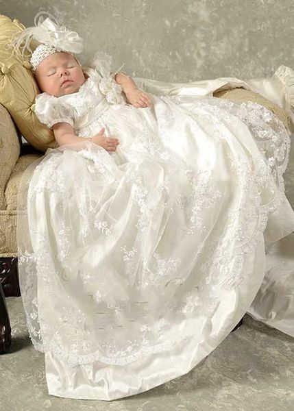 Princesa de encaje blanco bebé vestidos de bautizo niños bautismo vestidos cortos mangas cortas vintage niñas y niños vestidos de bautizo 0-2t