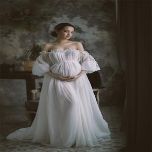 Princesse Femmes Robe De Nuit Dot Blanc Enceinte Pyjama Peignoir Sexy Bateau Mariée Vêtements De Nuit Doux Tulle Robes Sur Mesure Balayage Train2834