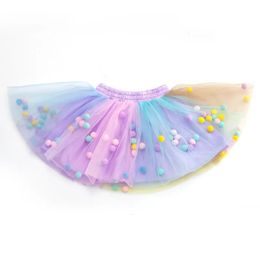 Falda de hilo de princesa, media bola para niños de colores, ropa de verano para niñas, ropa de rendimiento 240325
