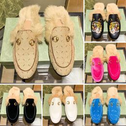 Princetown Designer Slippers Fur Sandals Dames Slides Winter Warm Wool Home Casual schoenen Loafers Topdesigners045