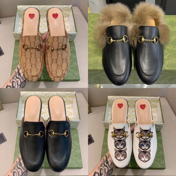 Princetown Mocassins Robe Plate Pantoufles Véritable Demi-Drag En Cuir Mules Femmes Hommes Chaussures Boucle En Métal Chaîne Confortable Chaussure Décontractée Dentelle