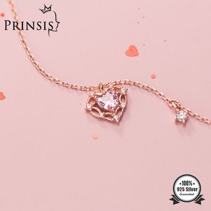 Prinsis Real 925 Sterling Zilveren Mode Romantische Rose Heart Pink CZ Ketting voor Vrouwen Bruiloft Valentijnsdag Sieraden DP032 Q0531